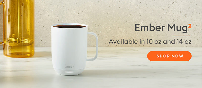 White Ember Mug2 available in 10 oz and 14 oz. Shop Now.