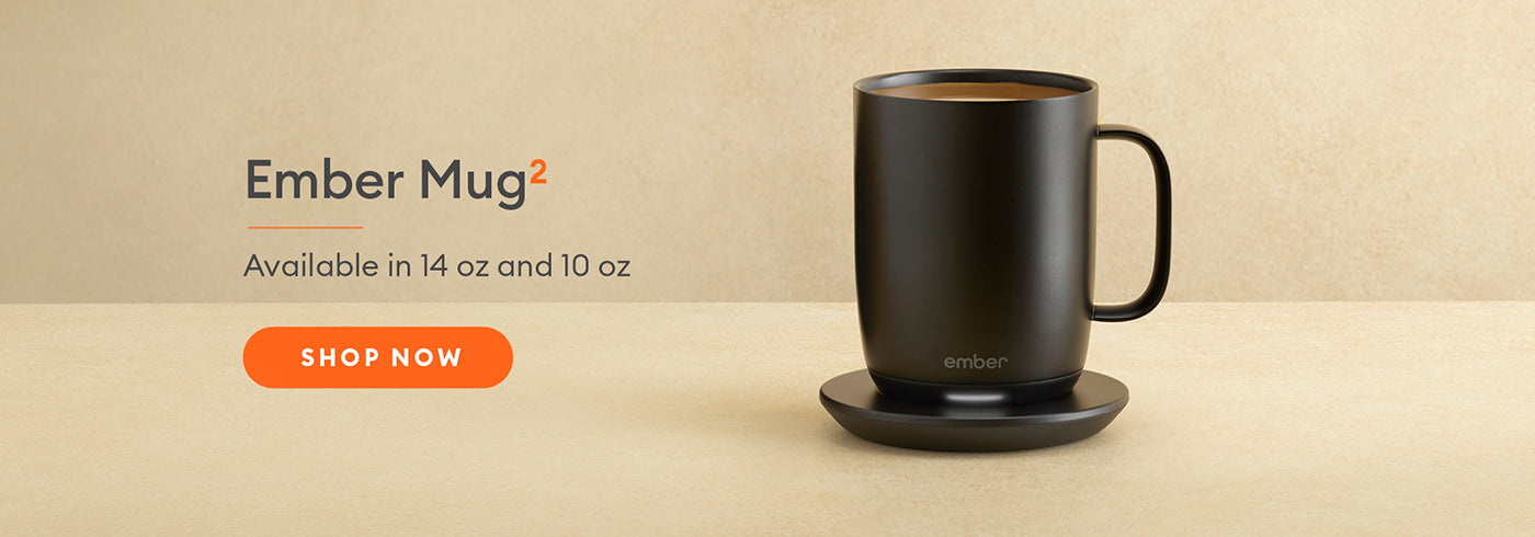 Black Ember Mug sits on Charging Coaster.