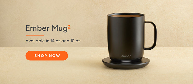 Black Ember Mug sits on Charging Coaster.